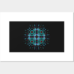 Aqua Geometric Mandala Pattern Posters and Art